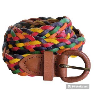 Vintage Argentina Genuine Leather Woven Braided Belt Multicolor, Sz M/L